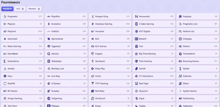 Spinbara Casino fournisseurs