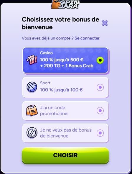 Spinbara Casino inscription