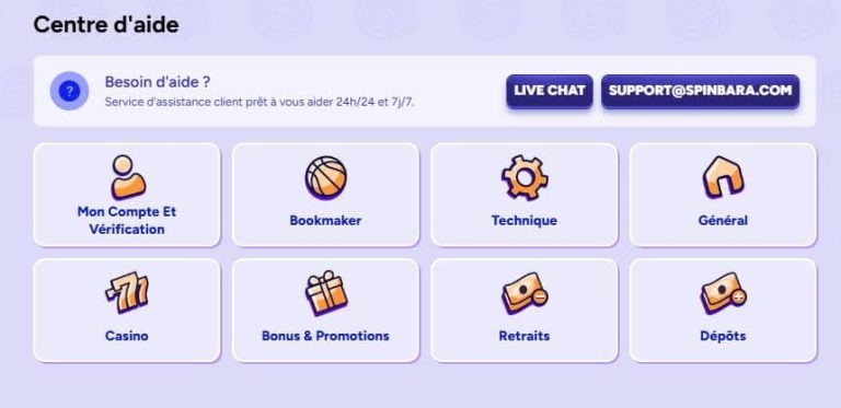 Spinbara Casino support client